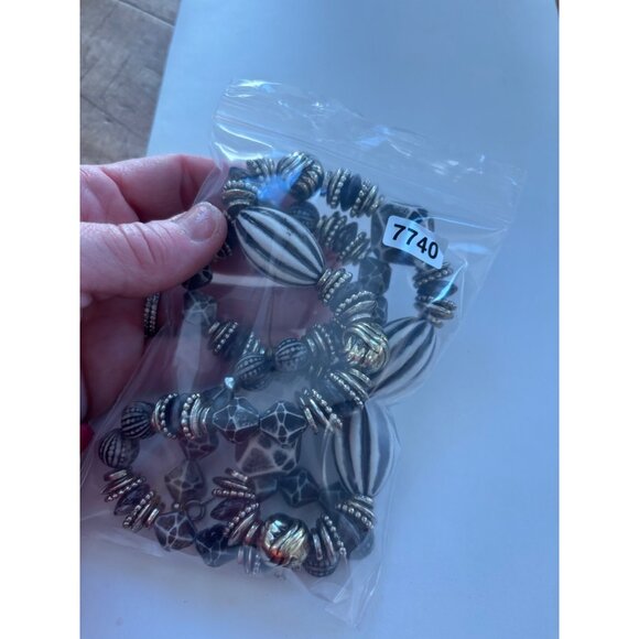 Handcrafted Black & White Beaded Necklace With Gold Accents - 28" Long - Picture 3 of 7